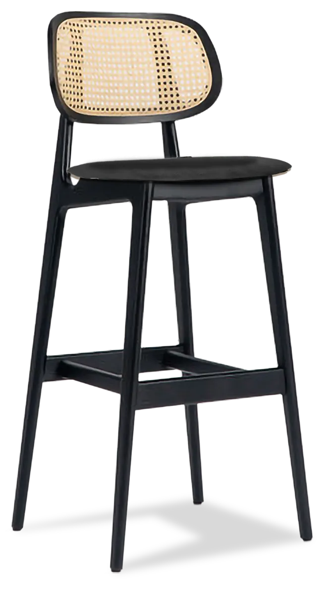 JustChair W36730-GR1 Bar Stool - Natural Cane Mesh Back, Solid Wood Frame, Contour Padded Seat, Grade 1 UPH