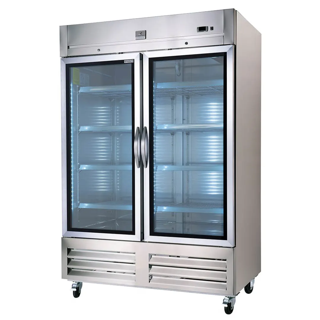 Kelvinator KCHRI54R2GDR 53" 2-Section Reach-In Refrigerator w/ 2 Glass Doors, Bottom Mount, Stainless Steel, 49 cu. ft.