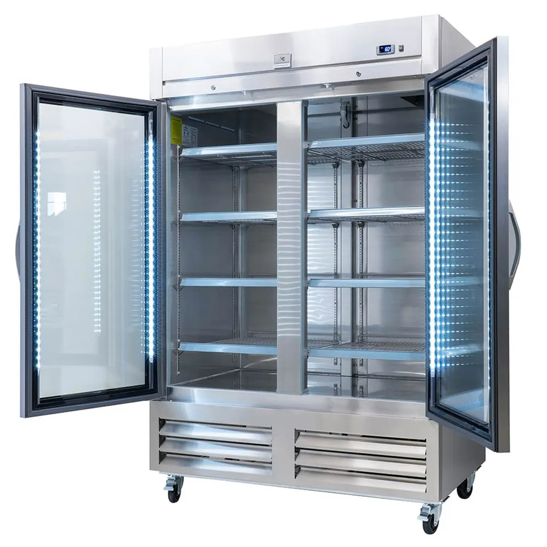 Kelvinator KCHRI54R2GDR 53" 2-Section Reach-In Refrigerator w/ 2 Glass Doors, Bottom Mount, Stainless Steel, 49 cu. ft.