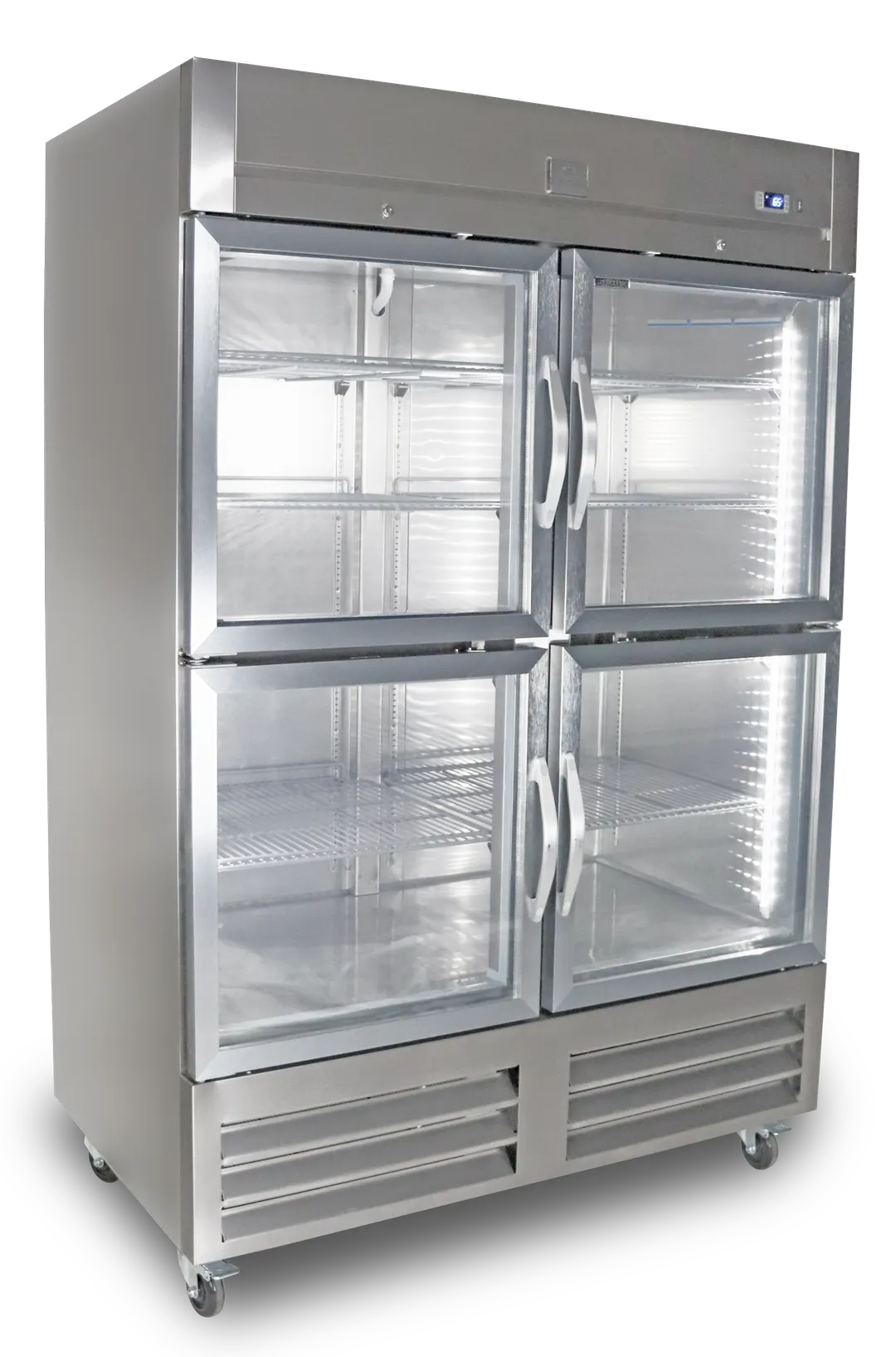 Kelvinator KCHRI54R4HGDR 53" Two Section Reach-In Refrigerator w/ 4 Glass Half Doors, Bottom Mount, Stainless Steel, 49 cu. ft.