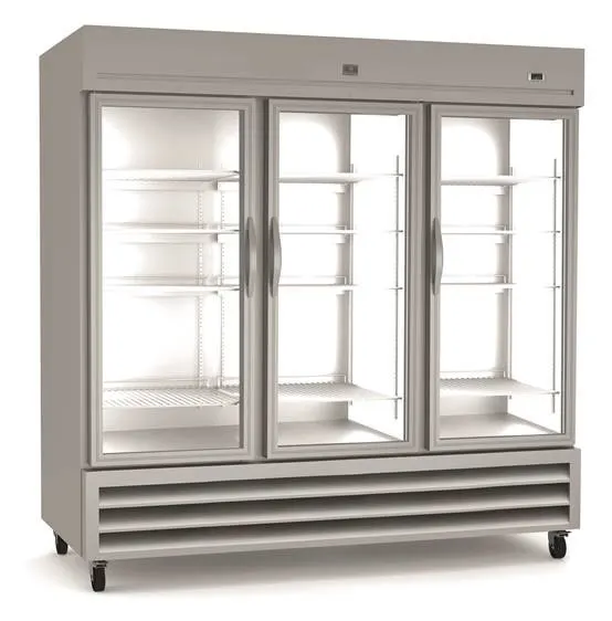 Kelvinator KCHRI81R3GDR 81" Three Section Reach-In Refrigerator w/ 3 Glass Door, Bottom Mount, Stainless Steel, 72 cu. ft.