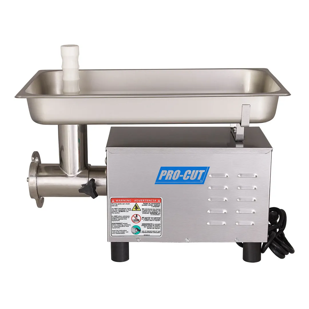 Pro-Cut KG-12-SS Bench Electric Meat Grinder – #12 Hub, 3/4 HP, 444/342 lb/hr, Stainless Steel, 550W, 115V, Non‑Slip Feet