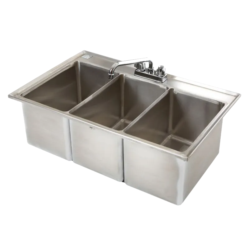Klinger's Trading DBS32D Drop-In Bar Sink, Three Compartment