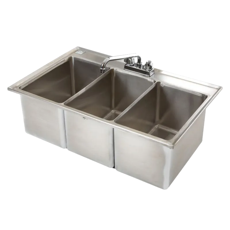Klinger's Trading DBS3 Drop-In Bar Sink, Three Compartment
