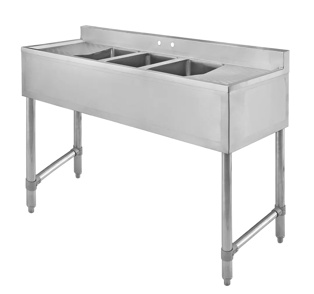 Klinger's Trading DEL32D 60" Three Compartment Sink, 10"W x 14"L Bowl With 2 Drainboards