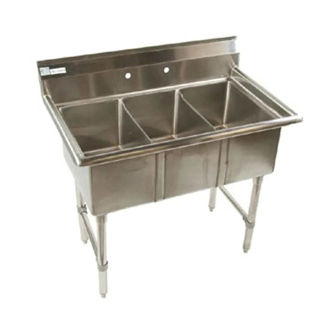 Klinger's Trading ECS3SM 41" Three Compartment Sink, 12"W x 20"L Bowl Without Drainboard