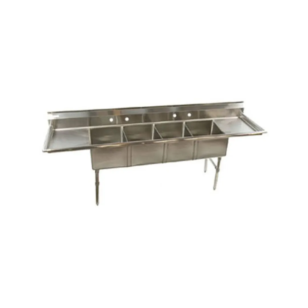 Klinger's Trading ECS42D 100" Four Compartment Sink, 16"W x 20"L Bowl With 2 Drainboards