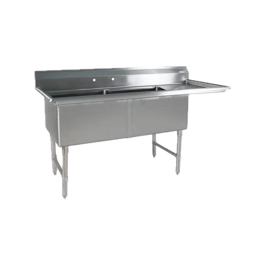 Klinger's Trading EIT2DR 68" Two Compartment Sink, 24"W x 24"L Bowl With Right-Hand Drainboard