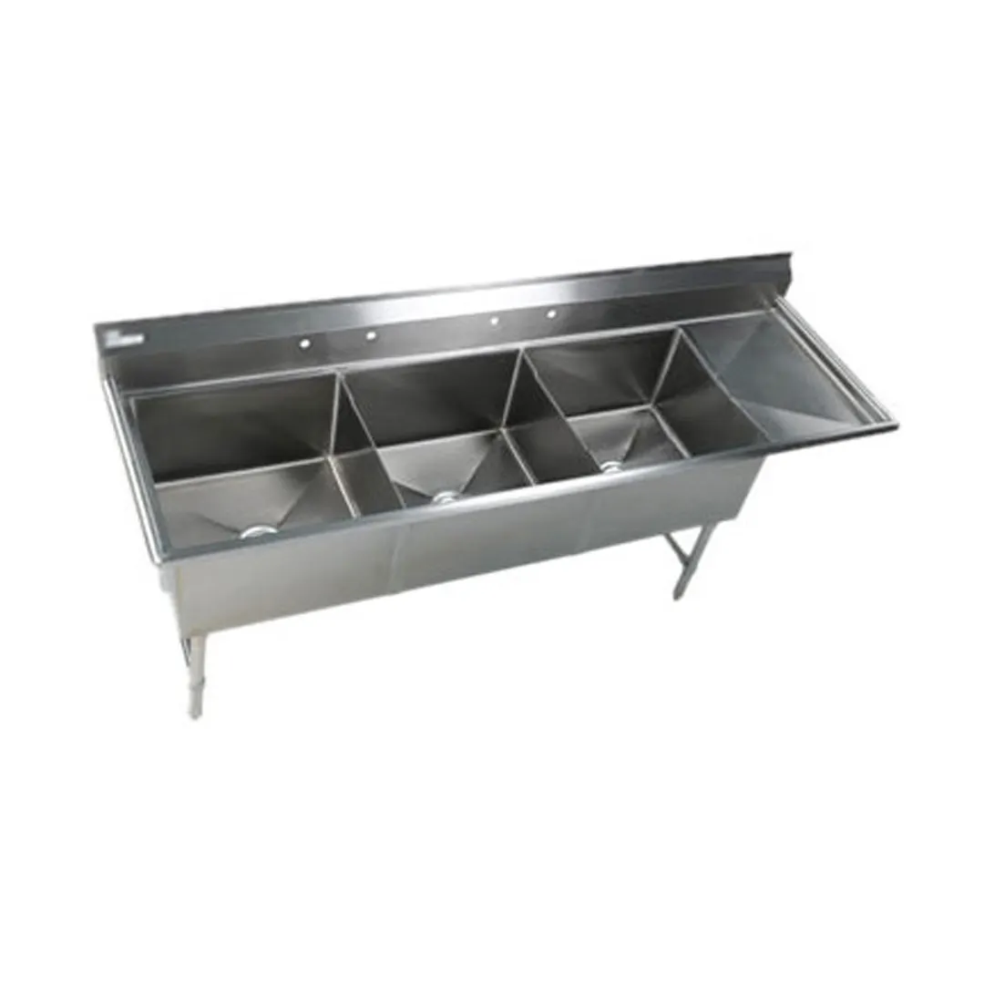 Klinger's Trading EIT3DR 92" Three Compartment Sink, 24"W x 24"L Bowl With Right-Hand Drainboard