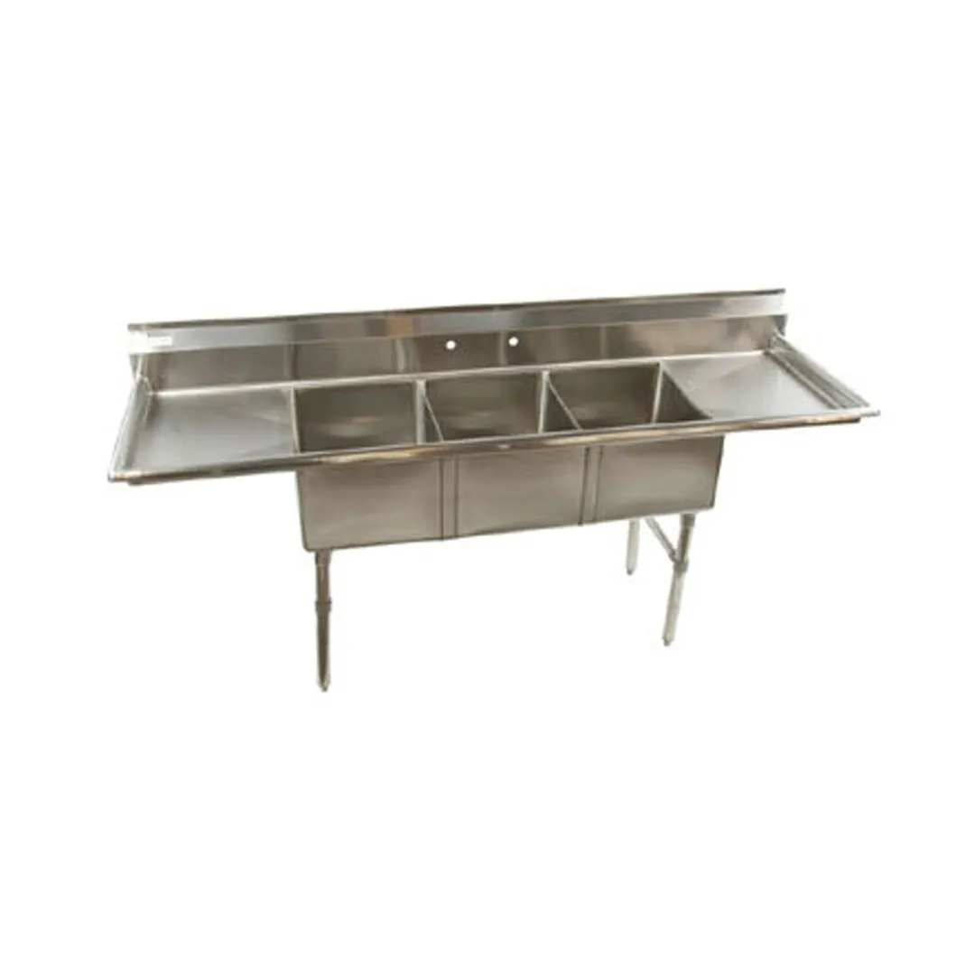 Klinger's Trading HDS32D 84" Three Compartment Sink, 16"W x 20"L Bowl With 2 Drainboards