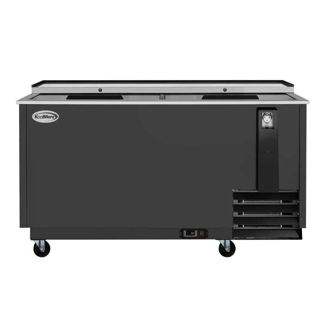 Koolmore KM-BOC65-BK Bottle Cooler, 65", 19 cu ft, Black, Comp, Opener, 4 Casters, 33-40°F, 115V
