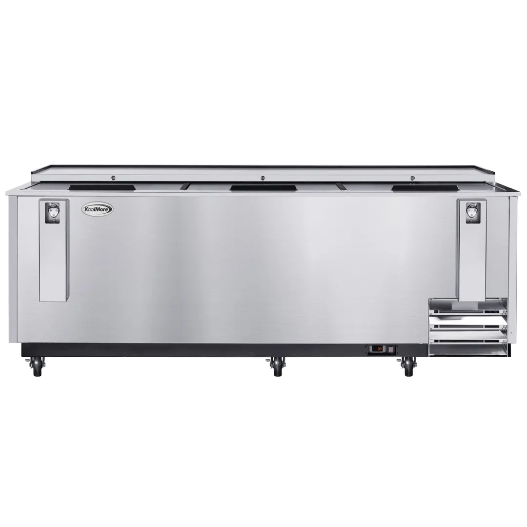 Koolmore KM-BOC95-SS Bottle Cooler 95" 30ft³ Stainless Comp Opener 6 Casters Defrost 33-40°F 115V