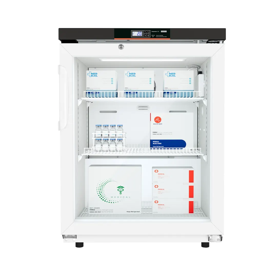 Koolmore KM-PHR-45C Medical Fridge, 4.5 cu ft, 24\"W x 23\"D x 32\"H, Glass Door, 12V Battery UL Listed