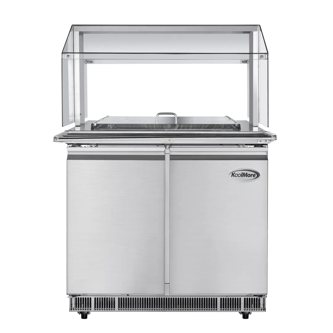Koolmore KM-RBT-36CSFG 36" 2 Doors Refrigerated Pizza Prep Table w/ Sneeze Guard