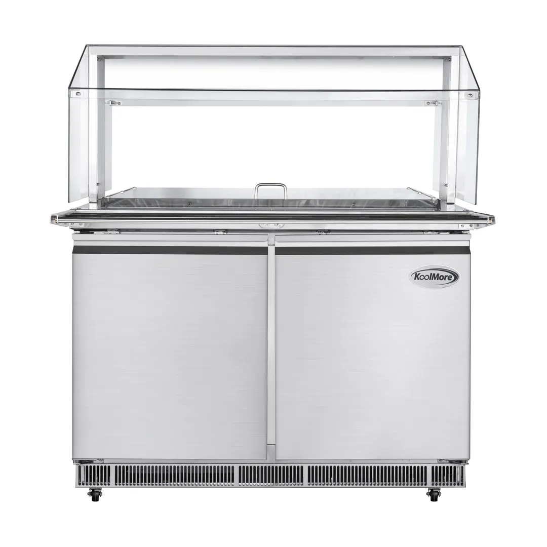 Koolmore KM-RBT-48CSFG 48" 2 Doors Refrigerated Pizza Prep Table w/ Sneeze Guard 