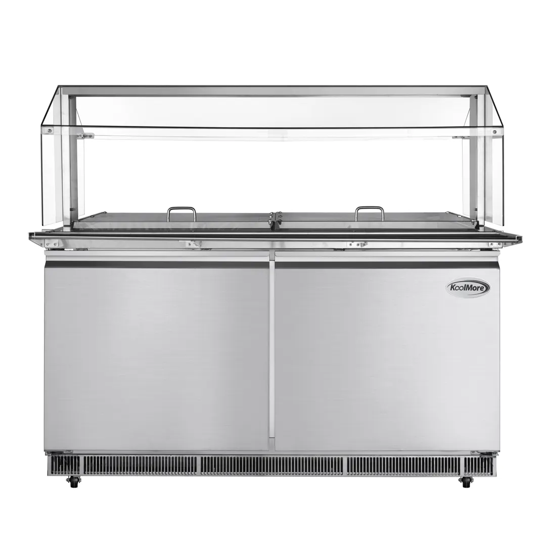 Koolmore KM-RBT-60CSFG 60" 2 Doors Refrigerated Pizza Prep Table w/ Sneeze Guard 