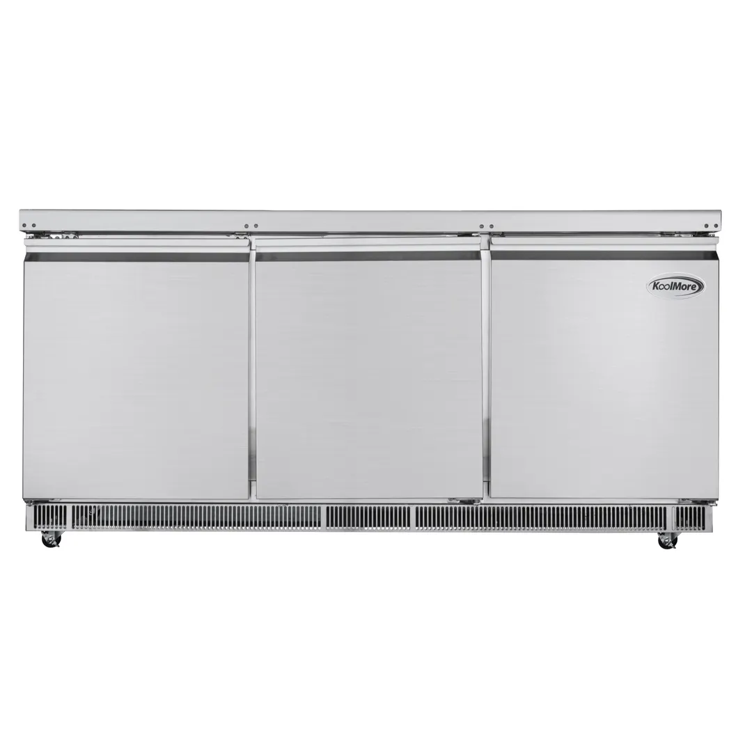 Koolmore KM-RBT-72C 72" 3 Doors Refrigerated Pizza Prep Table, 15 Pans with Covers