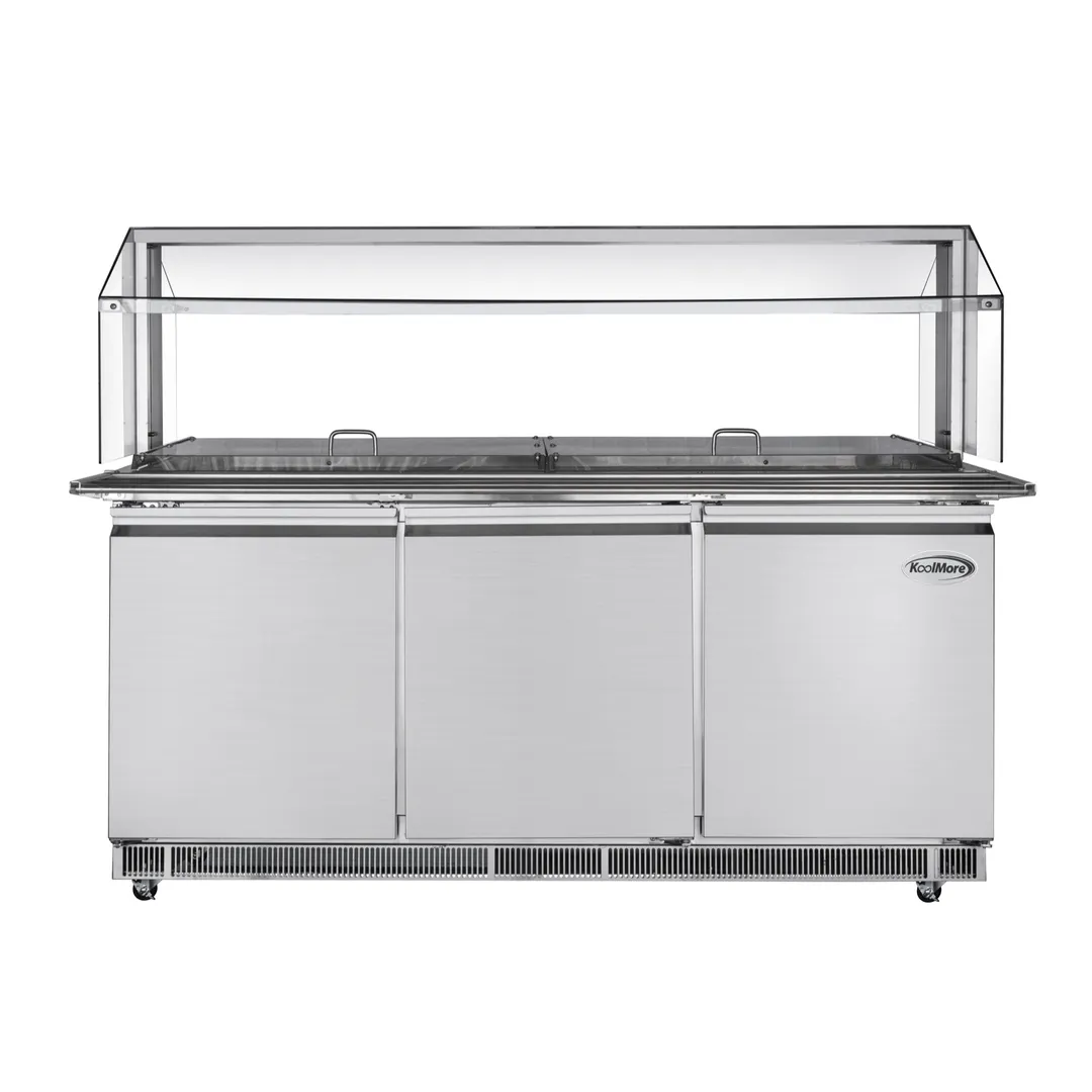 Koolmore KM-RBT-72CSFG 72" 3 Doors Refrigerated Pizza Prep Table w/ Sneeze Guard 