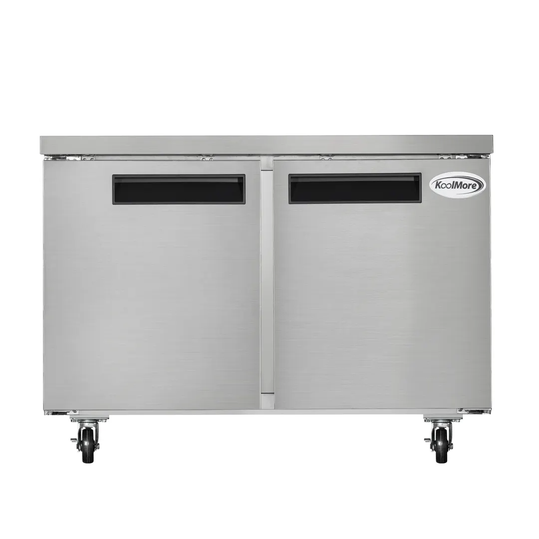 Koolmore KM-UCF-2DSS 48" 2-Door Undercounter Freezer, Stainless Steel, 10.2 cu. ft., Caster Wheels