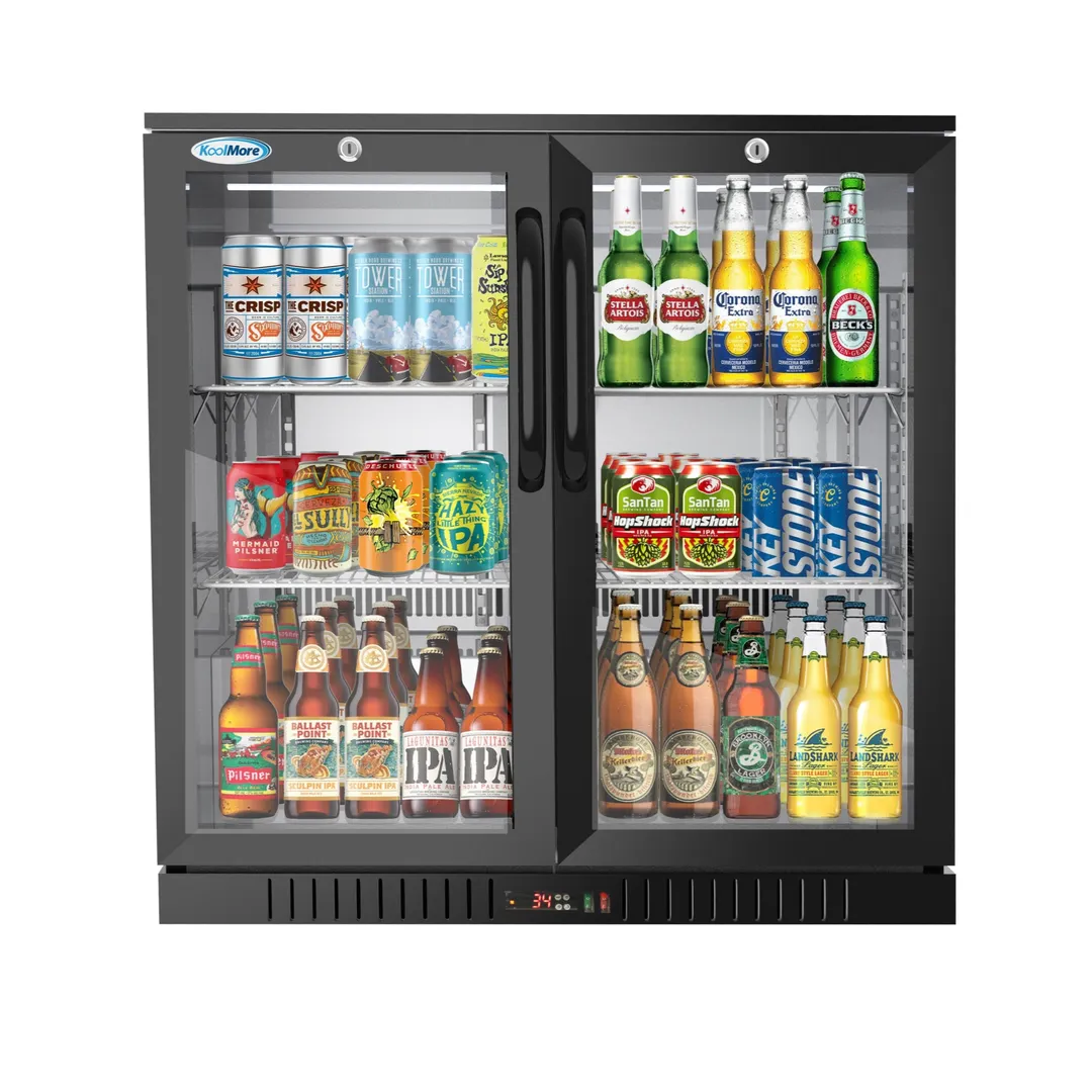 Koolmore BC-2DSW-BK Back Bar Cooler, Dual-Section 35"×20"×35" Black 7.4 Cu Ft Swing Doors, LED