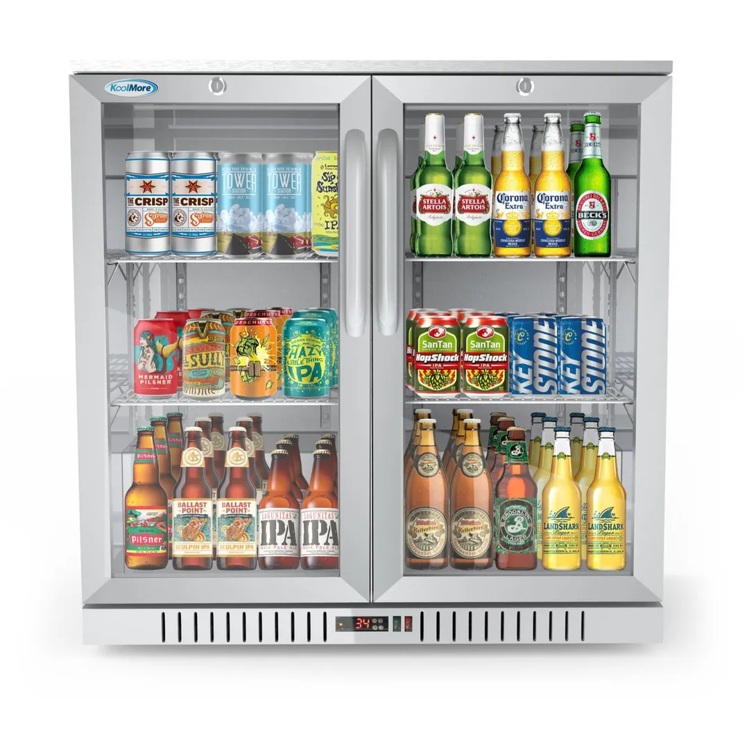 Koolmore BC-2DSW-SS 2-Section Cooler, 35" W, 7.4 cu ft, Steel, Glass, LED, R-600a, 1/10 HP, 115 V
