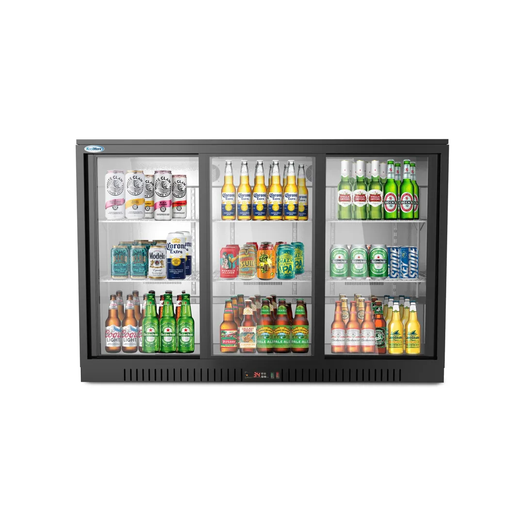 Koolmore BC-3DSL-BK Bar Cooler 53" 11.3 cu ft Black Glass Sliding Doors Digital Temp R-600a
