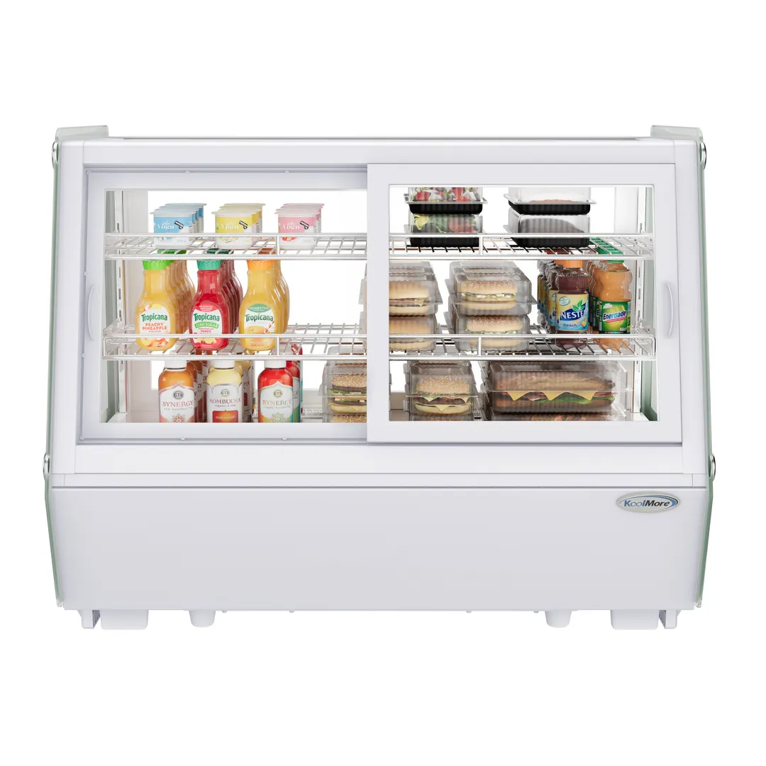 Koolmore CDC-165-WH 35" White Ctrtp, Sliding Glass Doors, 32°‑53°F, Auto‑Defrost, Srv, 2 Shelves