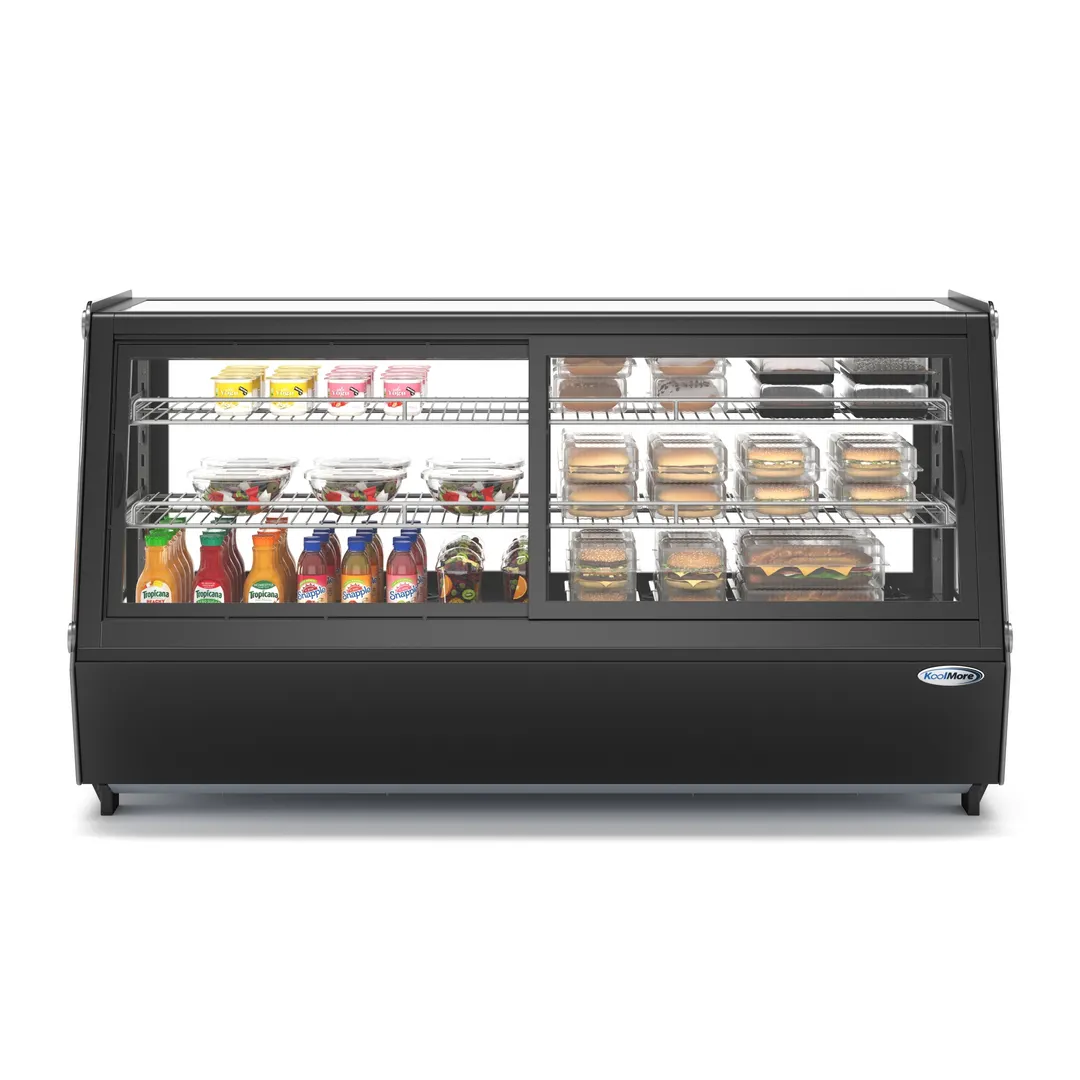 Koolmore CDC-250-BK Countertop Case, 48" Black, 2 Shelves, LED Light, Sliding Glass Doors, 32°‑53°F