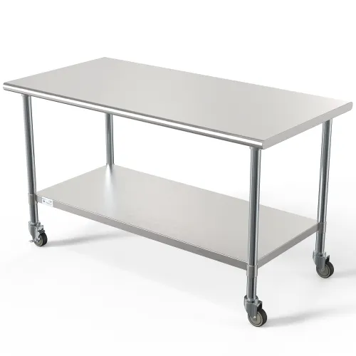Koolmore CT3060-18C 60" Open Base Work Table with Undershelf & Casters, 18 Gauge Flat Top