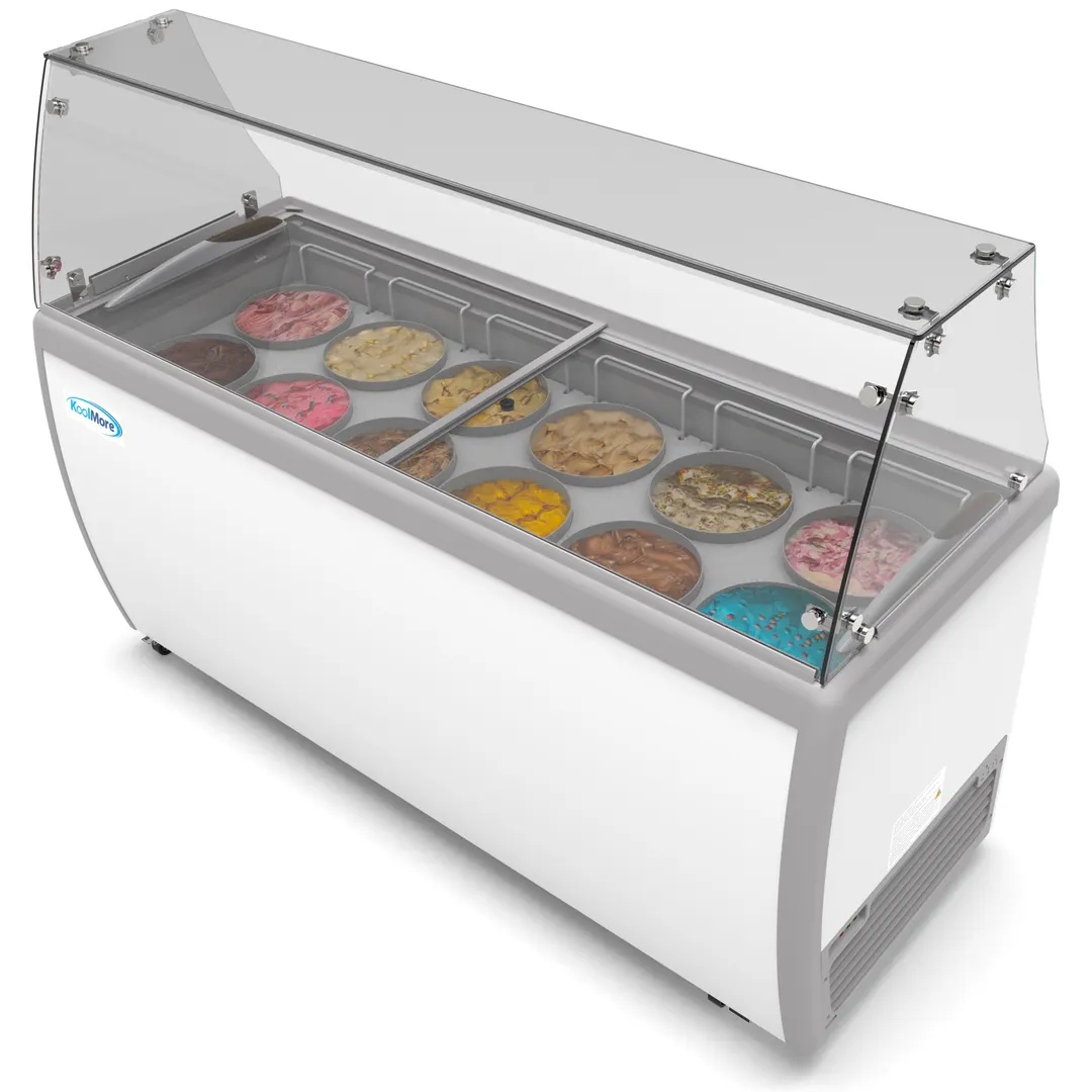 Koolmore KM-ICD-71SD-FG 71" Gelato/Ice Cream Dipping Cabinet, 12 Tub w/ Sneeze Guard