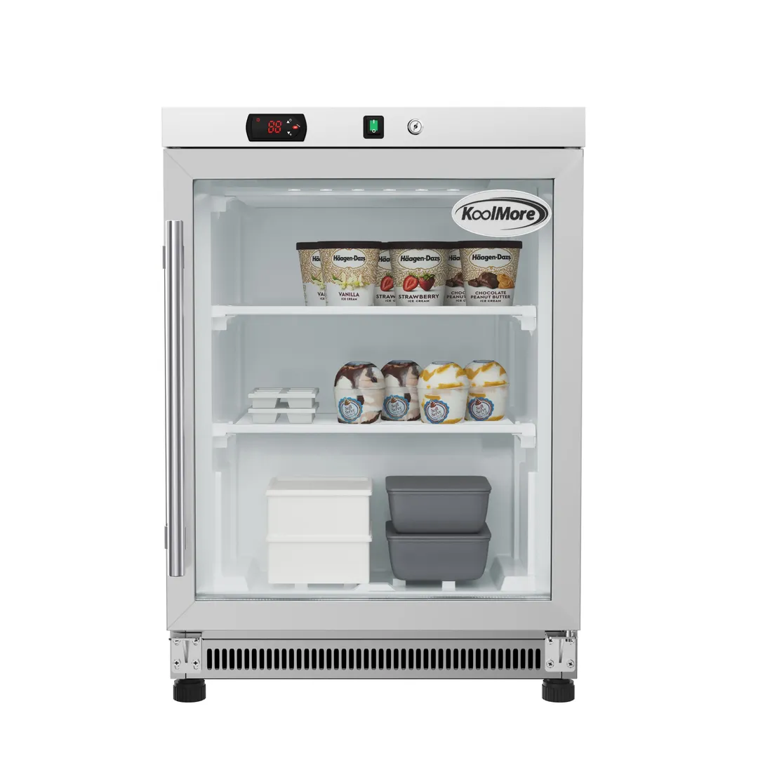 Koolmore KM-MDF46GD - 24" Countertop Glass Door Freezer, 4.6 cu ft, White Finish, 2 Adjustable Shelves