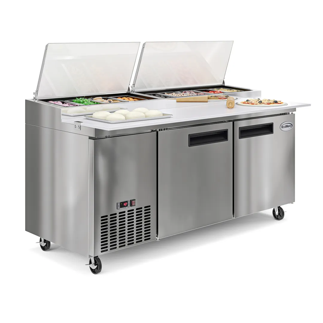 Koolmore KM-RPPS-2DSS 71" 2 Doors Refrigerated Pizza Prep Table w/ Built-in Cutting Board