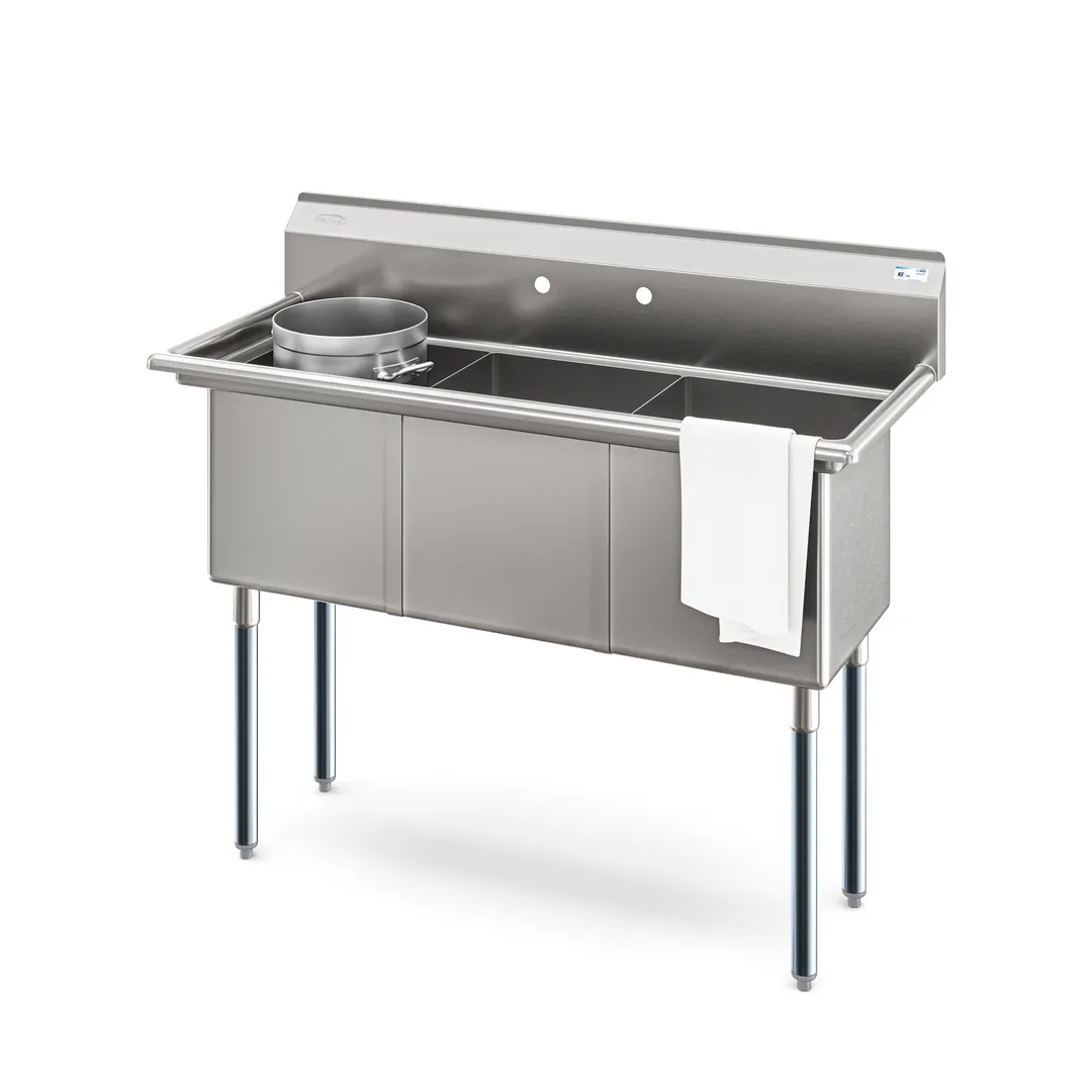 Koolmore KM-SC151514-N316 51" Three Compartment Sink, 15"Wx15"L Bowl Without Drainboard