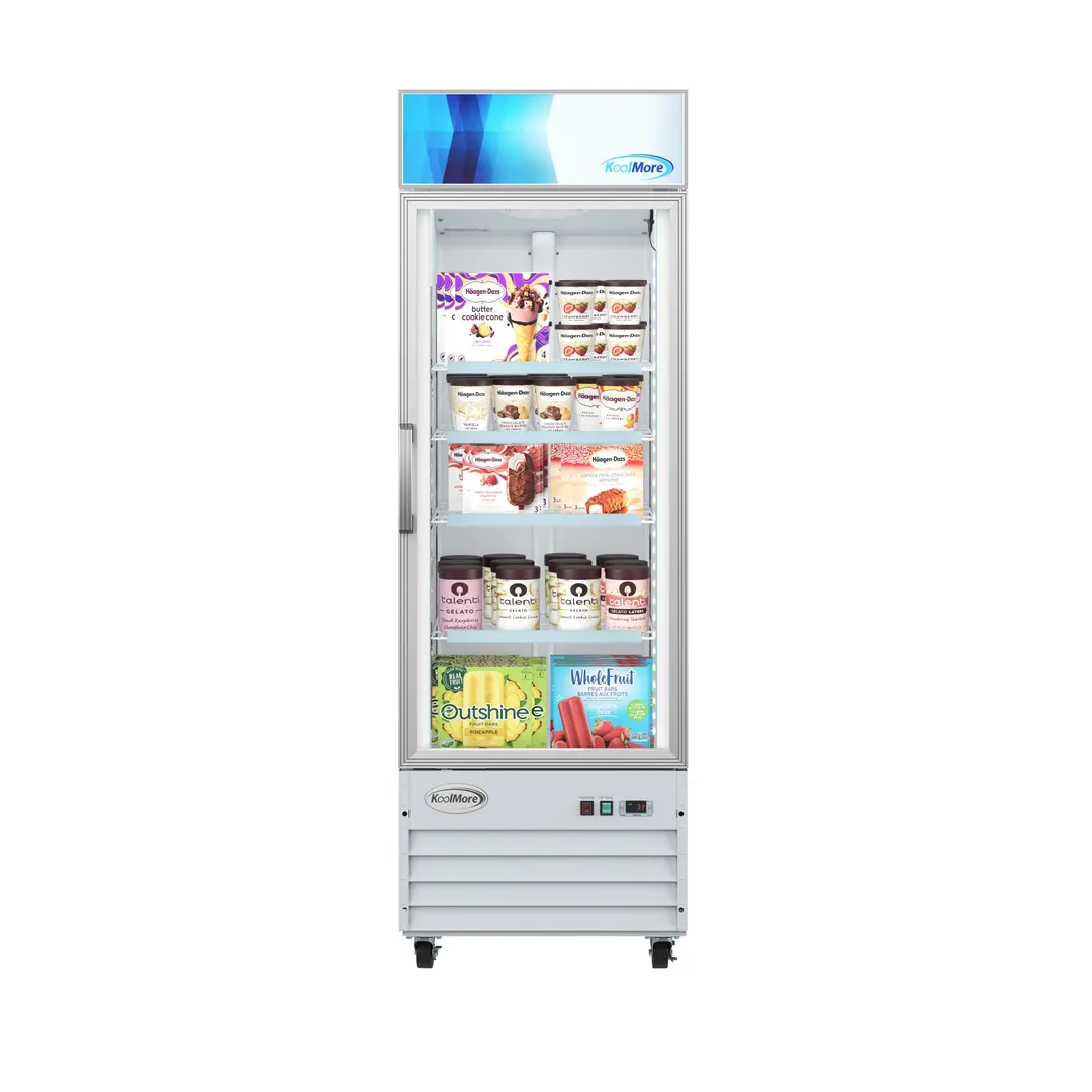 Koolmore MDF-1GD-13C-WH 27" Glass Door Freezer, 13 cu ft, White Finish, Temp Control, 4 Shelves