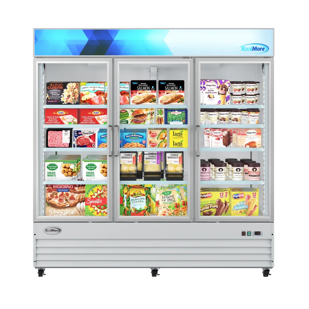 Koolmore MDF-3GD-52C-WH 80" 52 cu ft 3‑Section Glass Door Freezer, White, R290, 12 Shelves