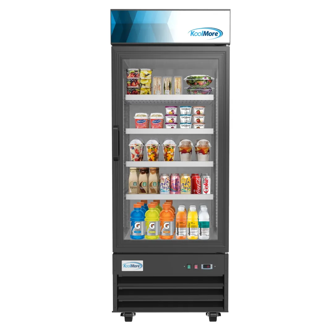 Koolmore MDR-1GD-23C 28" Glass Door Refrigerator, 23 cu ft, Black Steel, R‑290, 1/5 HP, LED Light