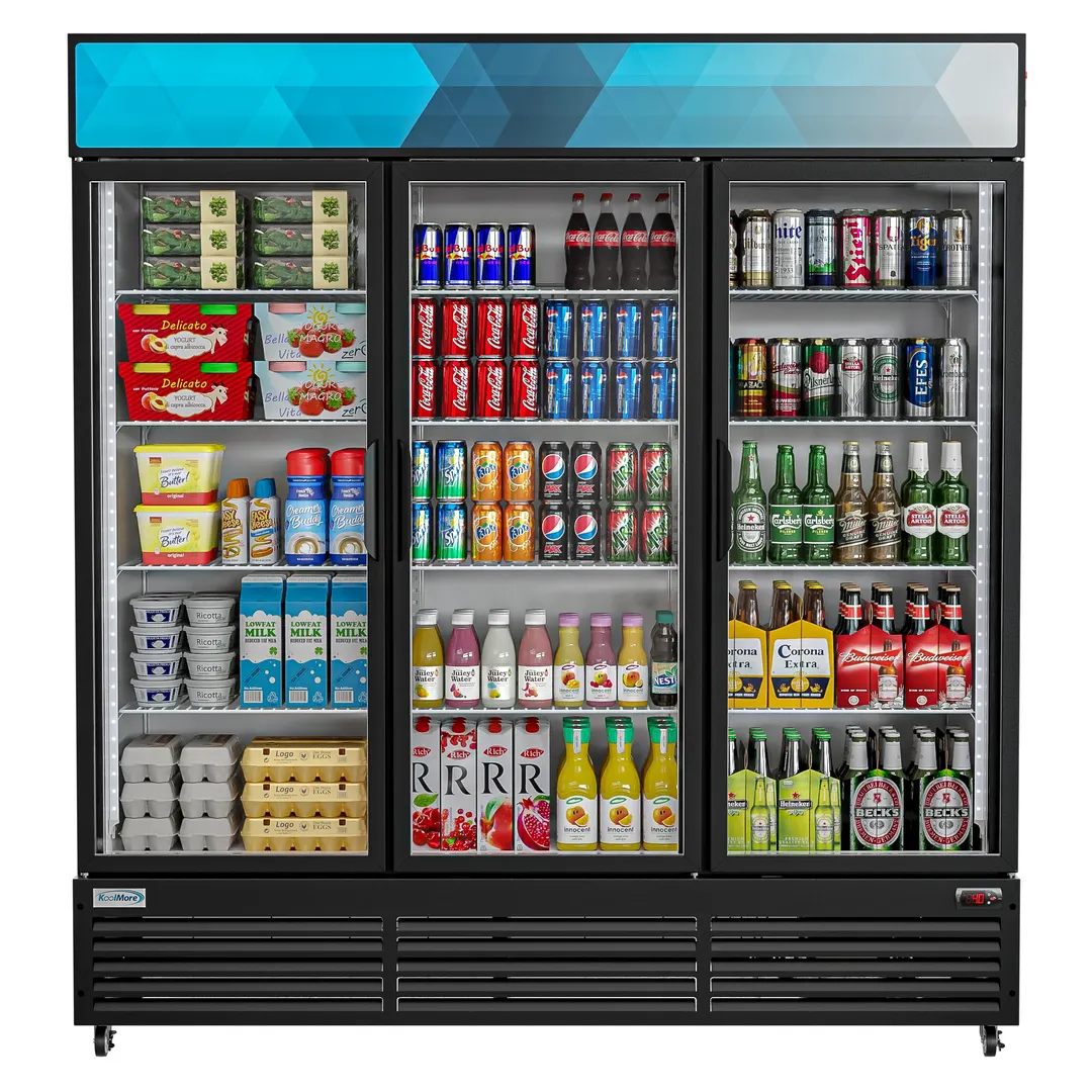 Koolmore MDR-3GD-63C 70" Merchandiser Refrigerator, 56 cu ft, Black Steel, Bottom‑Mount R‑290, 1/2 HP