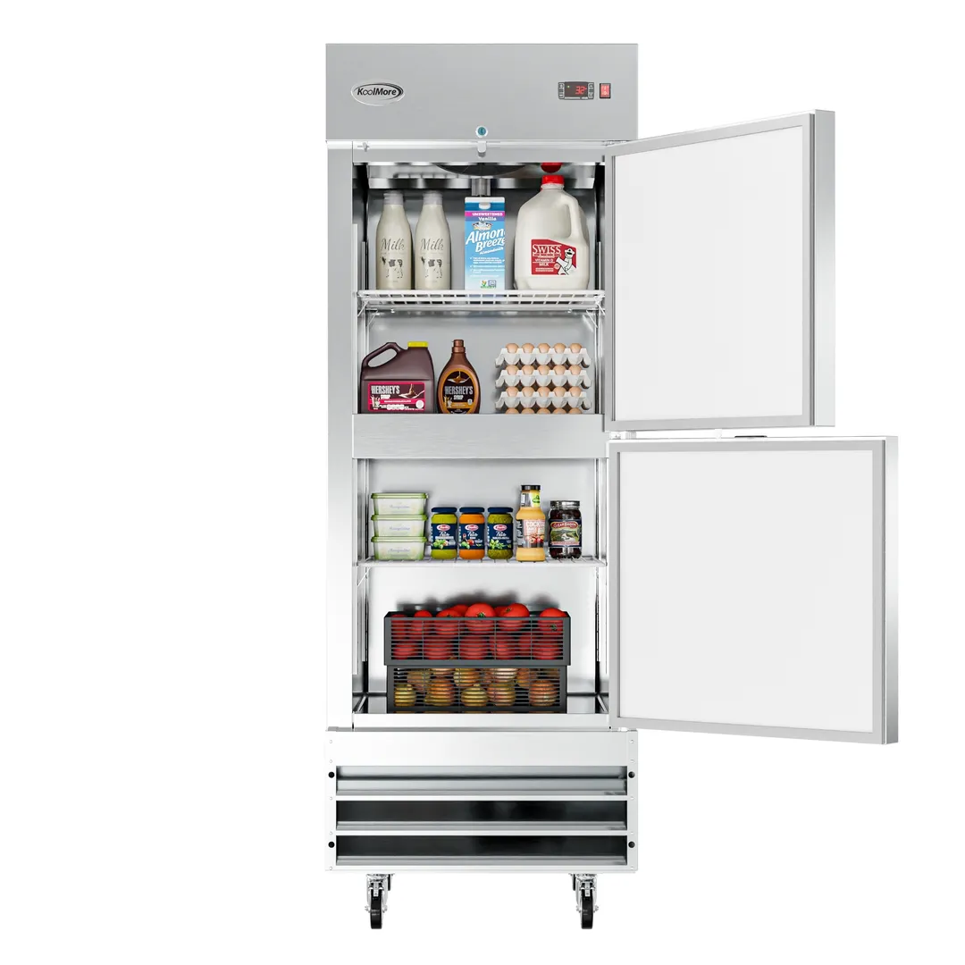 Koolmore RIR-1D-SSHD 28" 2-Half Solid Door Reach-In Refrigerator, 23 cu. ft., Bottom Mounted