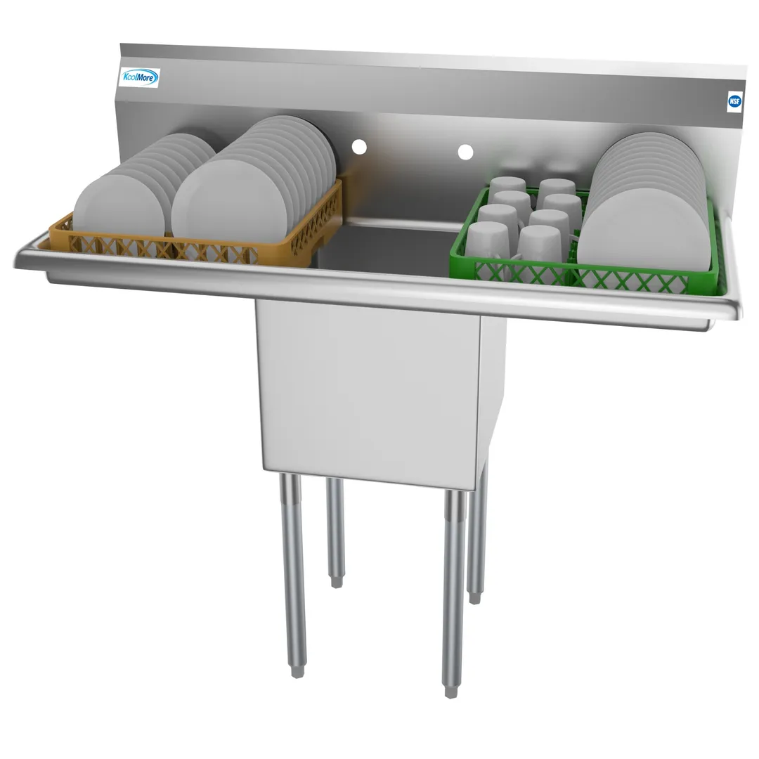 Koolmore SA151512-15B3 45" One Compartment Sink, 15"W x 15"L Bowl With 2 Drainboards
