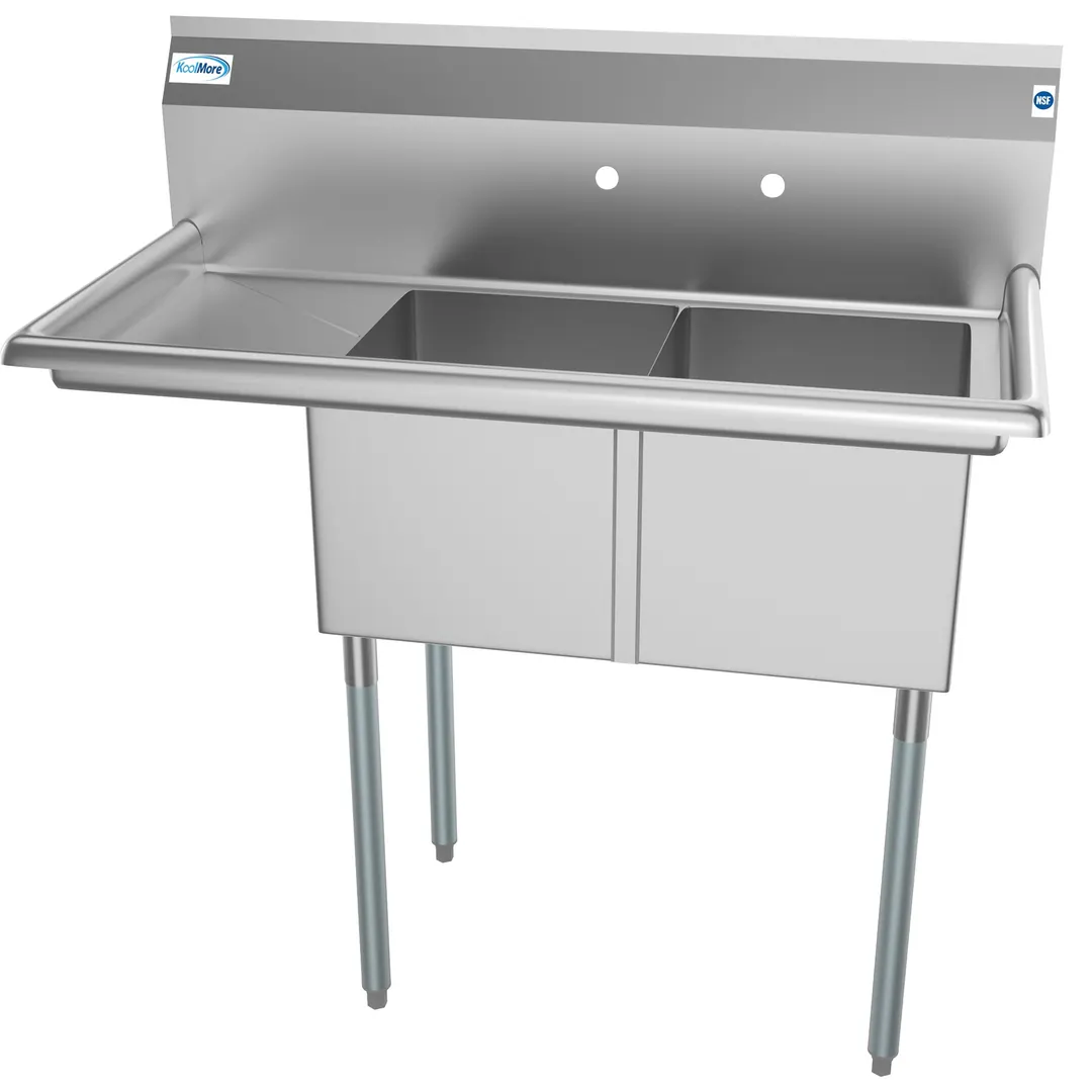 Koolmore SB141611-12L3 43" Two Compartment Sink, 14"W x 16"L Bowl With Left-Hand Drainboard