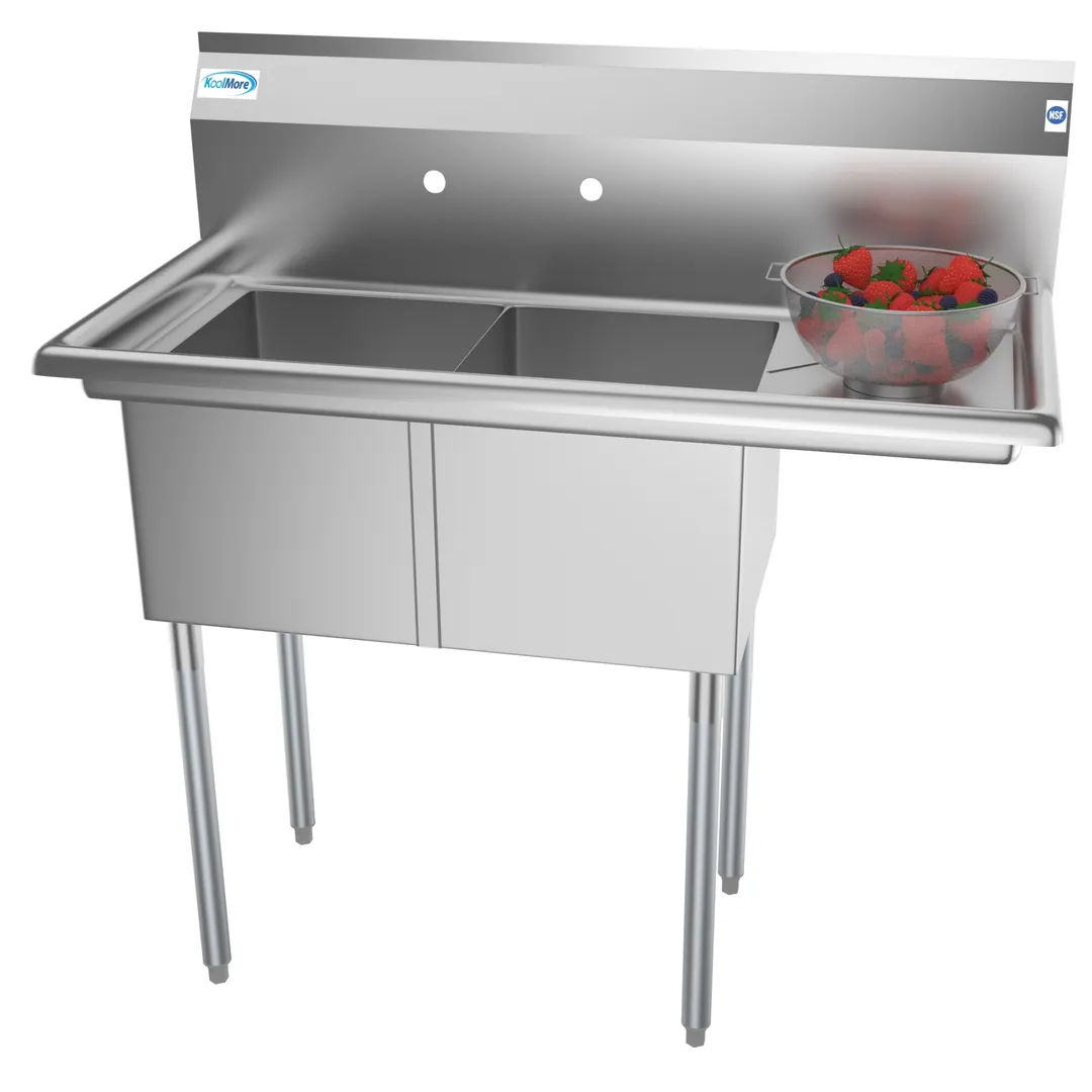 Koolmore SB141611-12R3 43" Two Compartment Sink, 14"W x 16"L Bowl With Right-Hand Drainboard