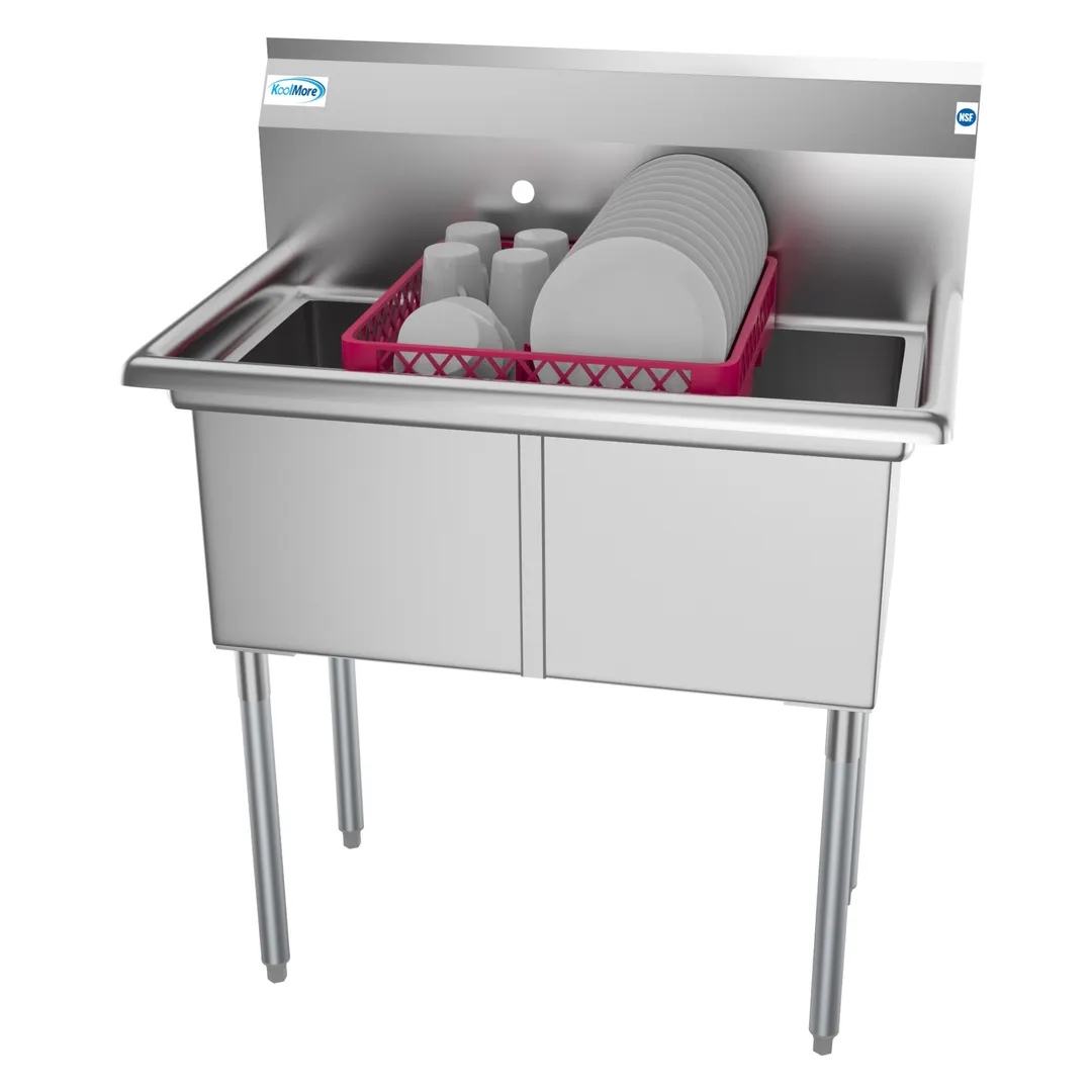 Koolmore SB151512-N3 36" Two Compartment Sink, 15"W x 15"L Bowl Without Drainboard