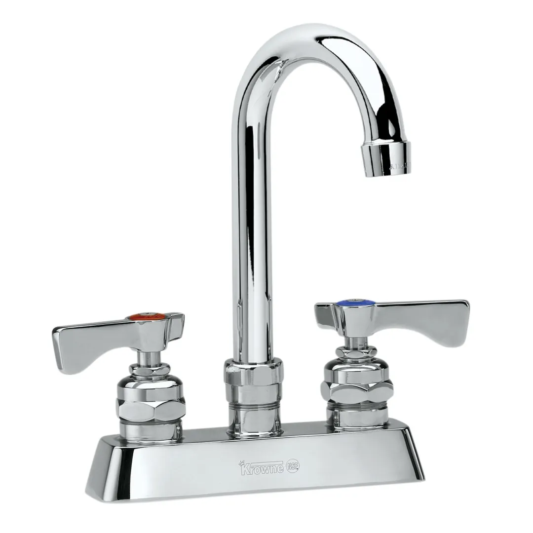 Krowne 15-325L Royal Series Low Lead Deck Mount Faucet w/ 4" Centers, 3.5" Gooseneck Spout