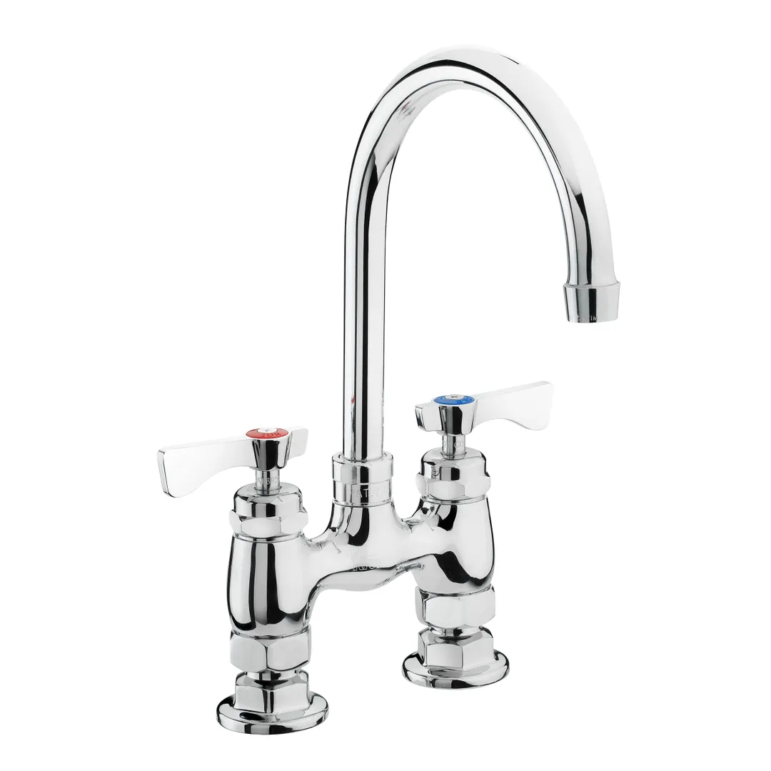 Krowne 15-402L Royal Series Low Lead Deck Mount Faucet w/ 4" Centers, 8.5" Gooseneck Spout