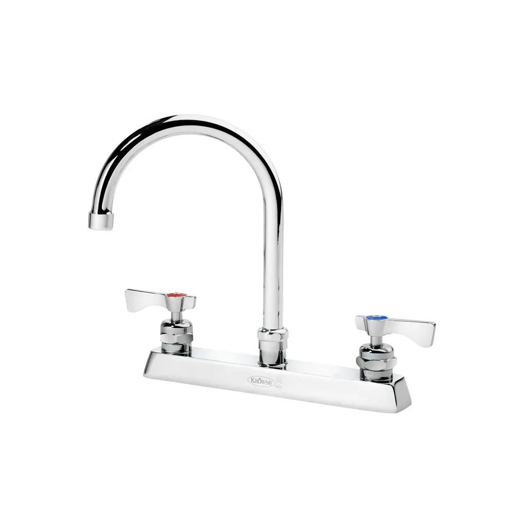 Krowne 15-501L Royal Series Low Lead Deck Mount Faucet w/ 8" Centers, 6" Gooseneck Spout