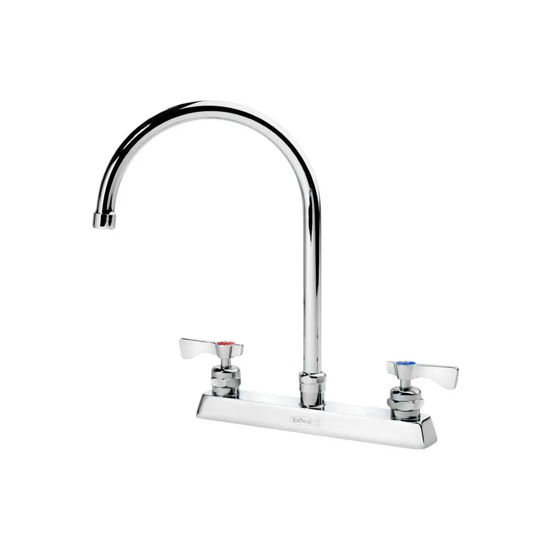 Krowne 15-502L Royal Series Low Lead Deck Mount Faucet w/ 8" Centers, 8.5" Gooseneck Spout