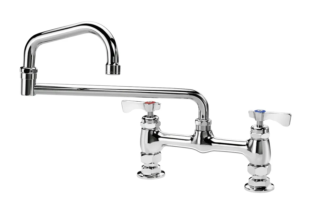 Krowne 15-818L Royal Series Double-Jointed Deck Mount Faucet w/ 8" Centers, 18" Swing Spout