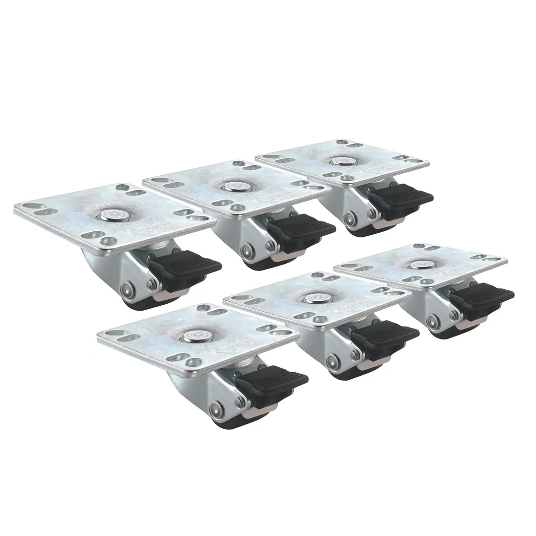 Krowne BC-131 Casters, 1" Ultra Low Profile with Brakes (Set of 6), Plate