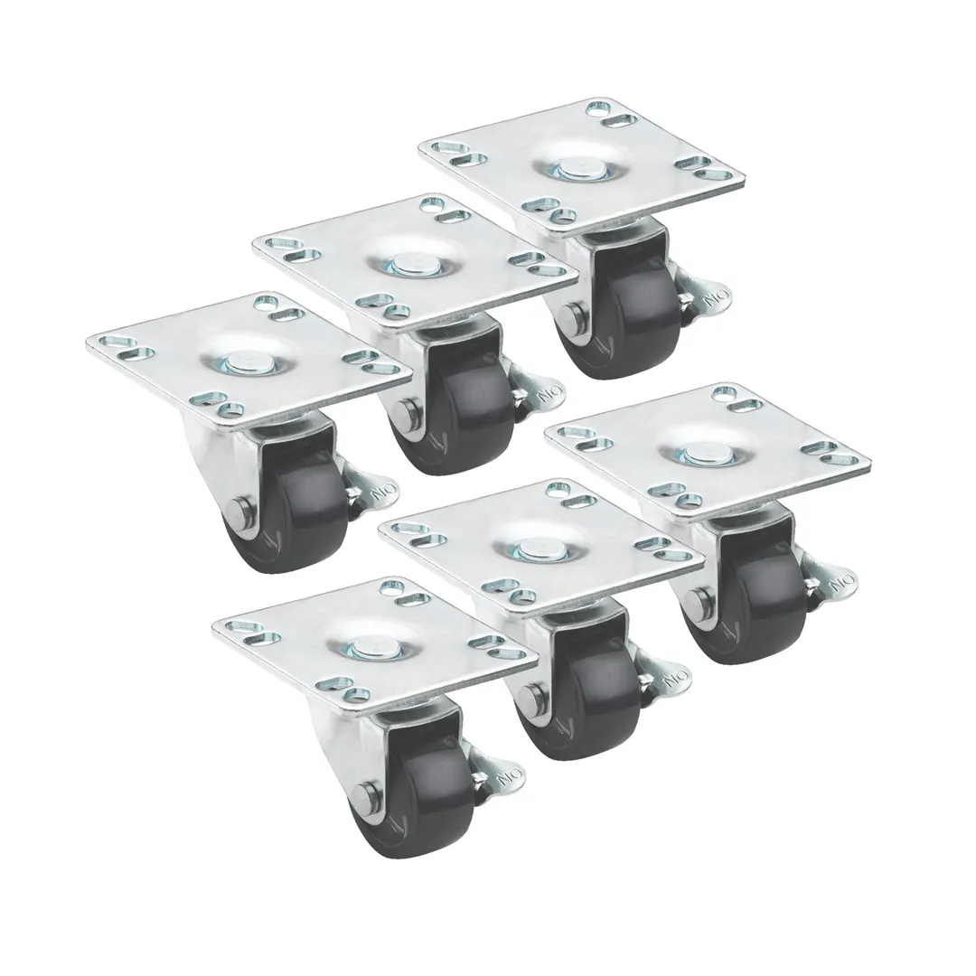 Krowne BC-133 Casters, 2" Low Profile with Brakes (Set of 6), Plate