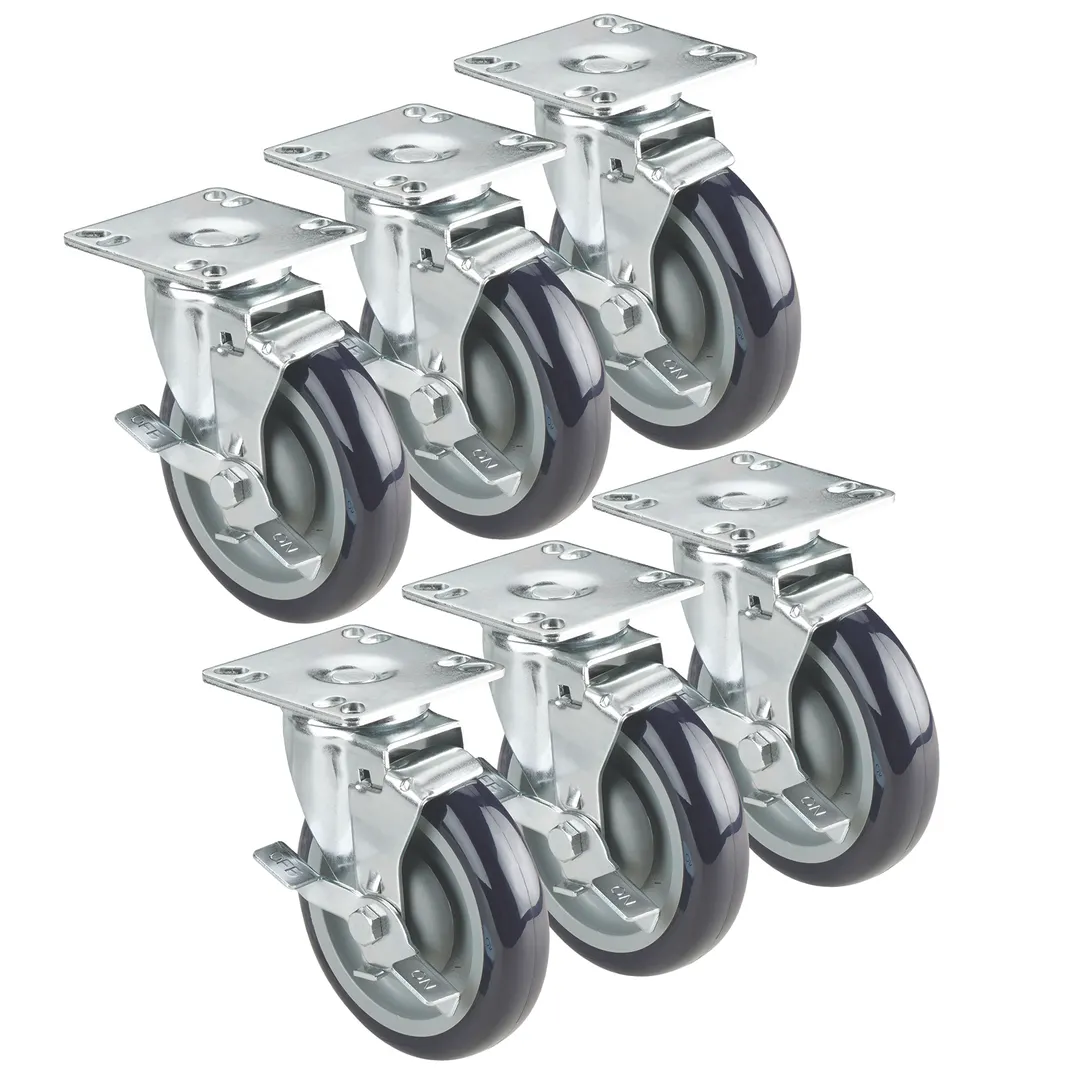 Krowne BC-135 Casters, 3" with Brakes, (Set of 6), Plate, Raises Unit 4"